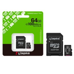 Micro sd hc Kingston uhs-i 64Gb Canvas Select Plus Gen3 100mb/s clase 10 / A1 / con adaptador SDCS3/64GB